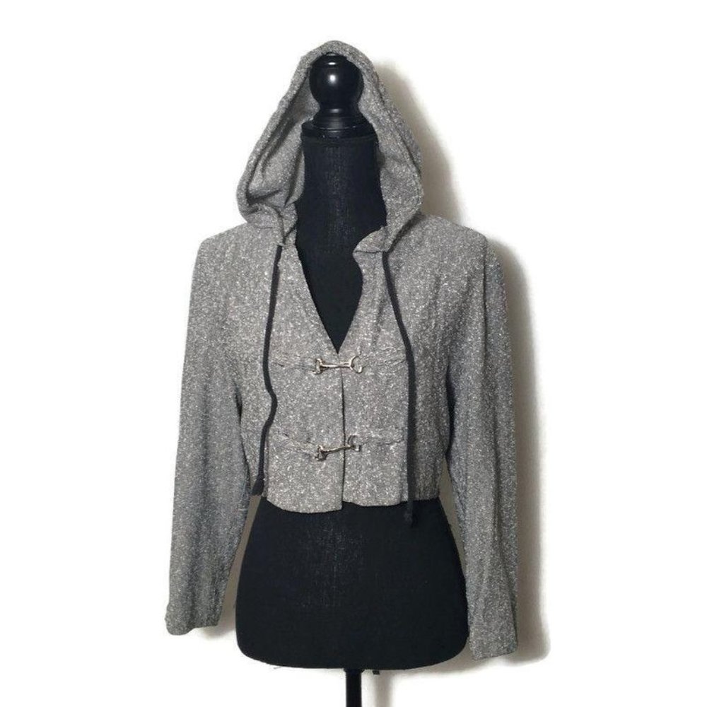 Rikki J. New York Cropped Jacket Metal Clasps Hood
